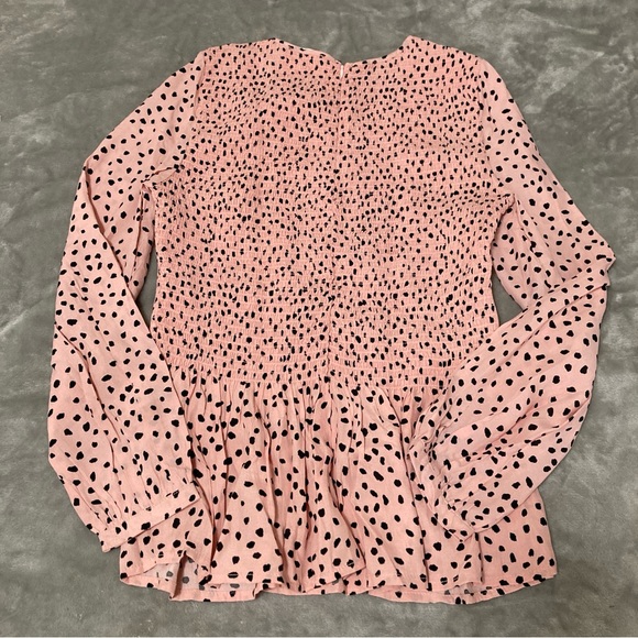 beachlunchlounge New Lauren Polka Dot Rayon Smocked Top S/P Pink - Picture 2 of 16